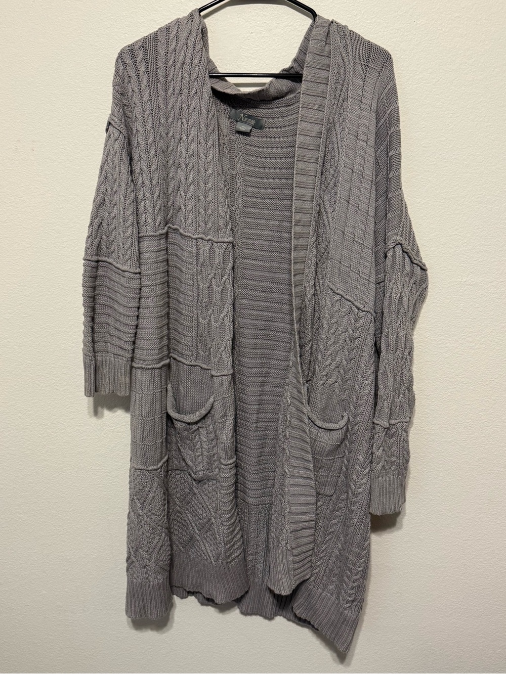 Natural Reflections Gray Open-Front Cable & Rib Knit Cardigan - Picture 2 of 8